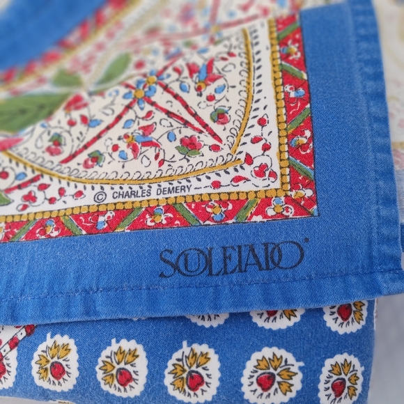TWO Souleiado Tablecloths Vintage Cotton French Rectangle Red 67x63 Blue 68x61 - Picture 4 of 12